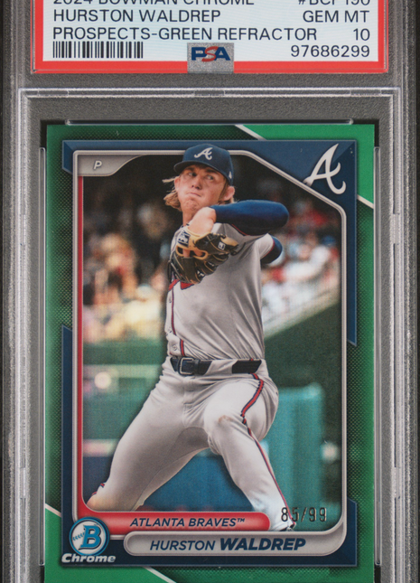 2024 Bowman Chrome Prospects Hurston Waldrep Green Refractor #BCP190 PSA 10