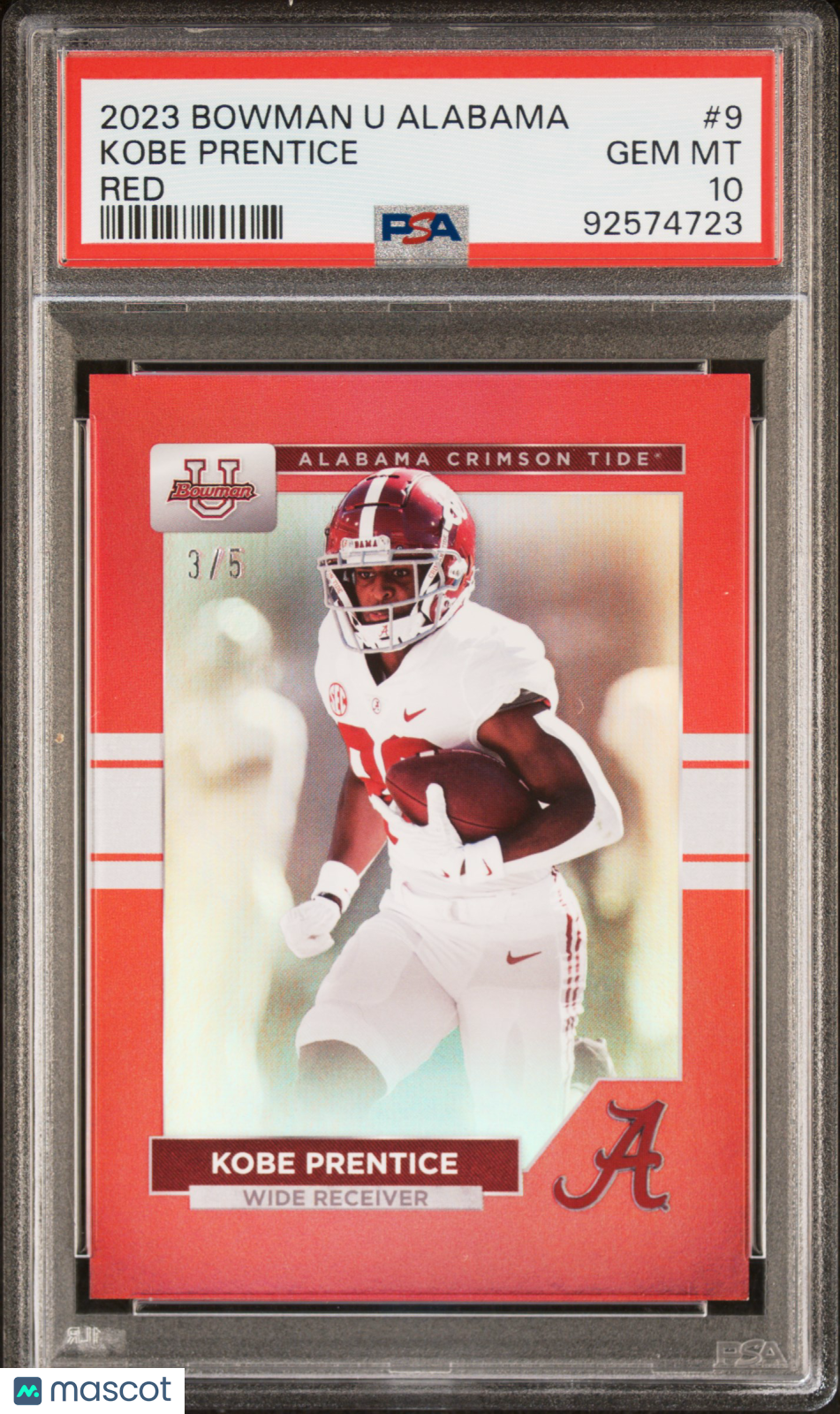 2023 Bowman University Alabama Kobe Prentice Red #9 PSA 10