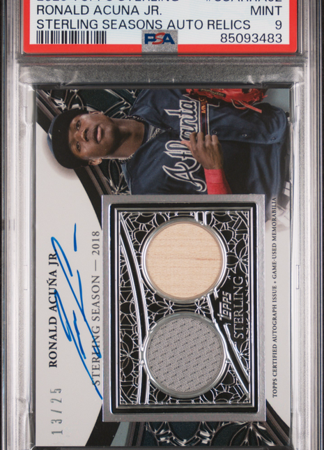 2023 Topps Sterling Sterling Seasons Autograph Relics Ronald Acuna JR. #SSARRAJ2 13/25 PSA 9