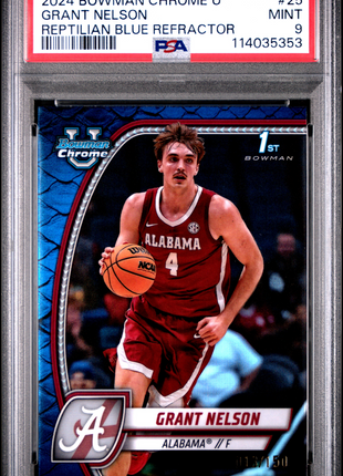 2024 Bowman Chrome University Grant Nelson Reptilian Blue Refractor #25 PSA 9
