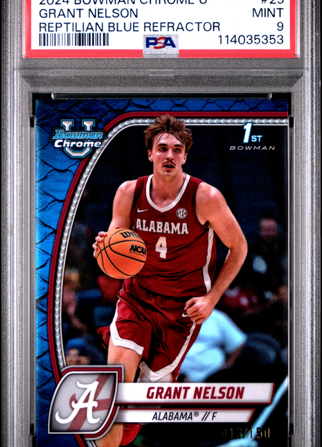 2024 Bowman Chrome University Grant Nelson Reptilian Blue Refractor #25 PSA 9