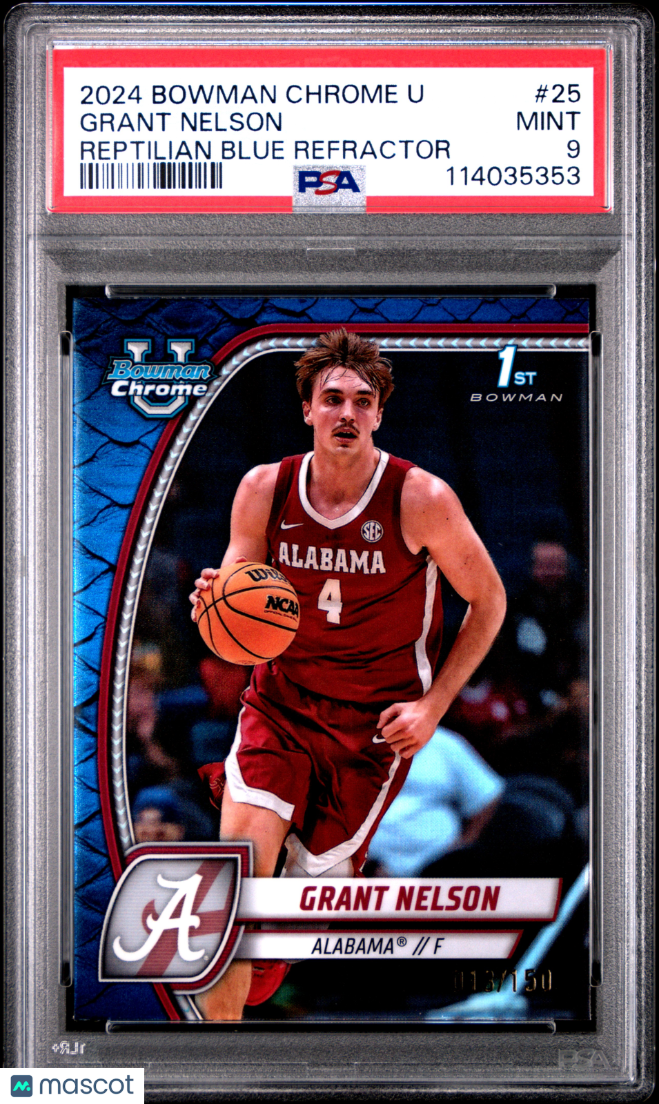 2024 Bowman Chrome University Grant Nelson Reptilian Blue Refractor #25 PSA 9