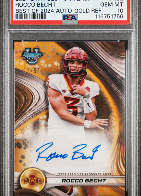 2024 Bowman Best University Best Of 2024 Autographs Rocco Becht Gold Ref #RBE 02/50 PSA 10