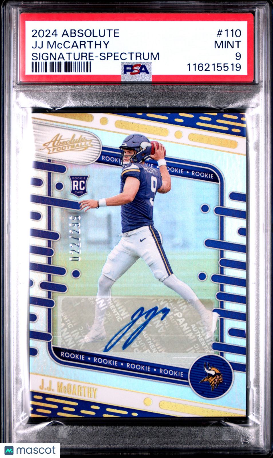 2024 Panini Absolute JJ Mccarthy Signature Spectrum #110 PSA 9
