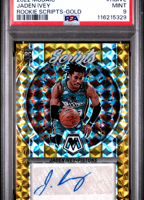 2022 Panini Mosaic Rookie Scripts Jaden Ivey Gold #RSIVE PSA 9