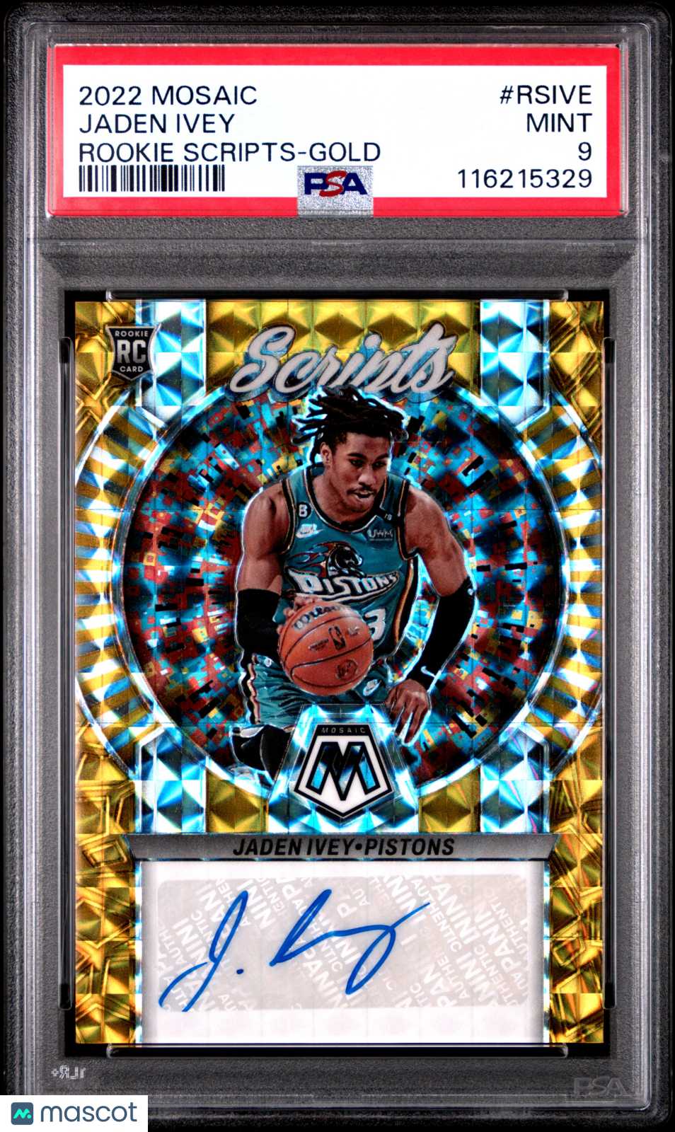 2022 Panini Mosaic Rookie Scripts Jaden Ivey Gold #RSIVE PSA 9