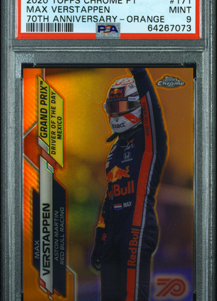 2020 Topps Chrome Formula 1 Max Verstappen 70th Anniversary Orange #171 PSA 9