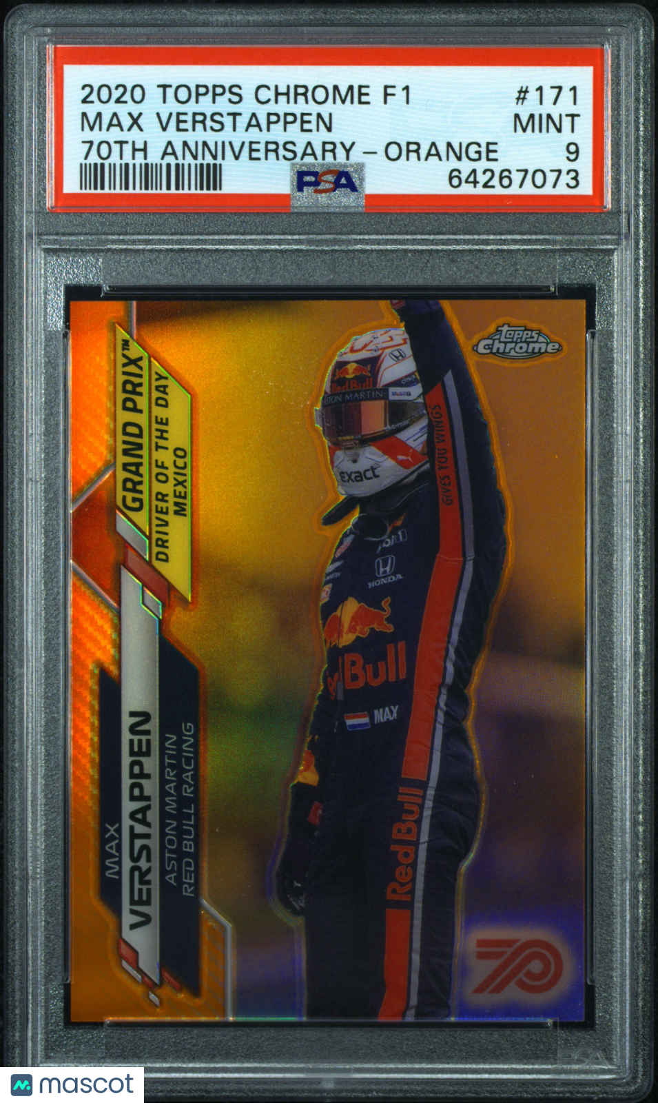 2020 Topps Chrome Formula 1 Max Verstappen 70th Anniversary Orange #171 PSA 9