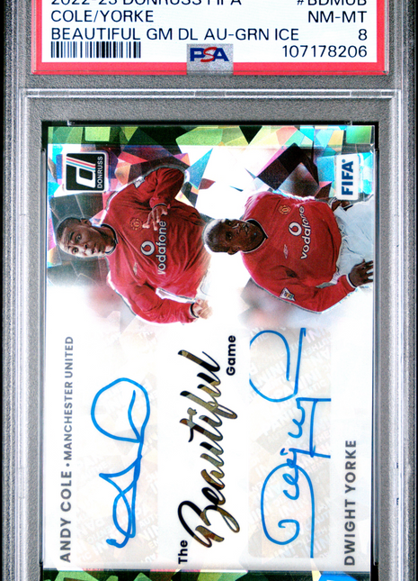 2022 Panini Donruss FIFA The Beautiful Game Dual Autographs Yorke Cole GM DL GRN Ice #BDMUB PSA 8