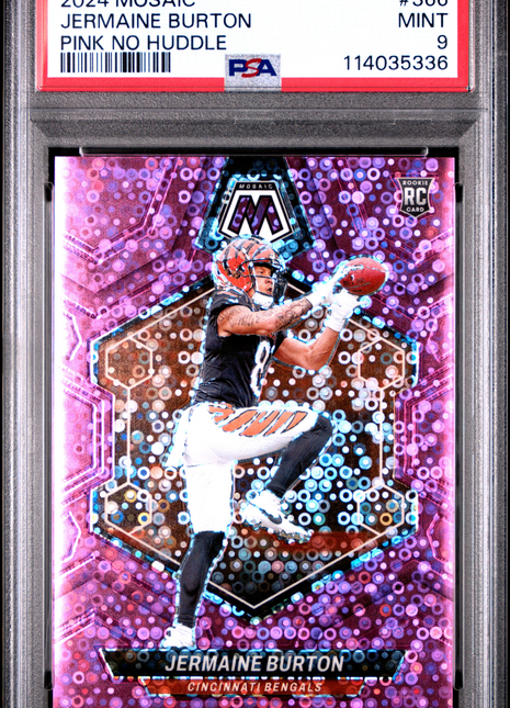 2024 Panini Mosaic Jermaine Burton Pink No Huddle #366 PSA 9