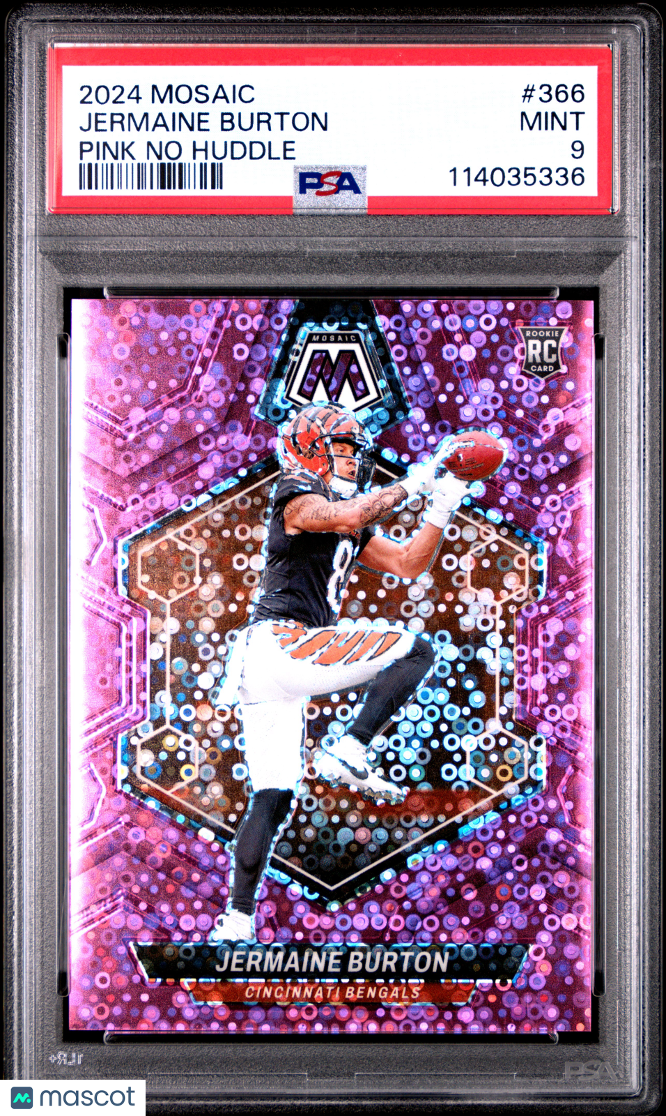2024 Panini Mosaic Jermaine Burton Pink No Huddle #366 PSA 9