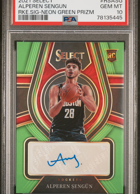 2021 Panini Select Rookie Signatures Alperen Sengun RKE. SIG Neon Green Prizm #RSASG PSA 10