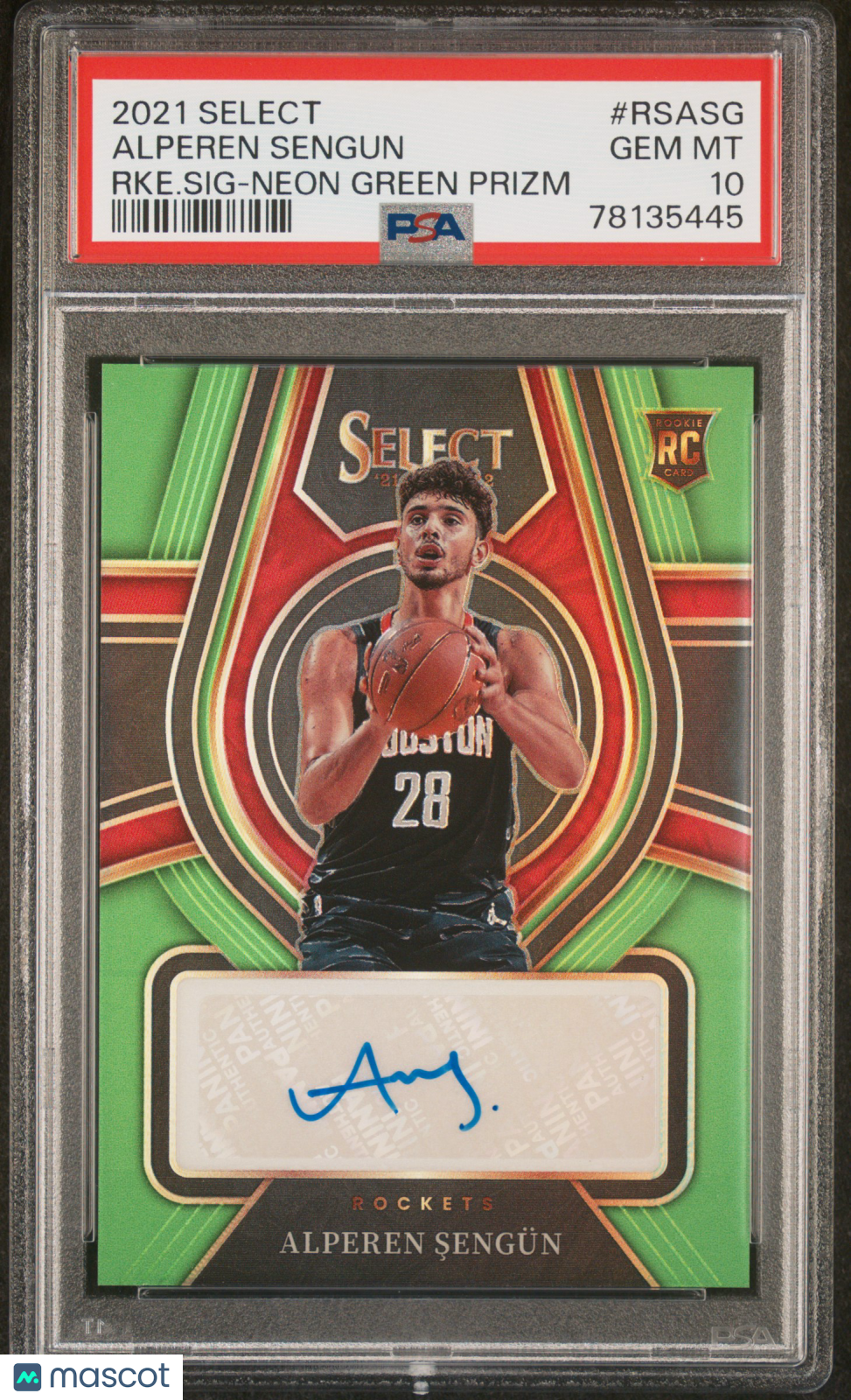 2021 Panini Select Rookie Signatures Alperen Sengun RKE. SIG Neon Green Prizm #RSASG PSA 10