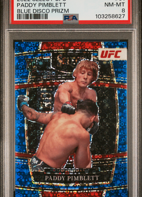 2022 Panini Select UFC Paddy Pimblett Blue Disco Prizm #61 PSA 8