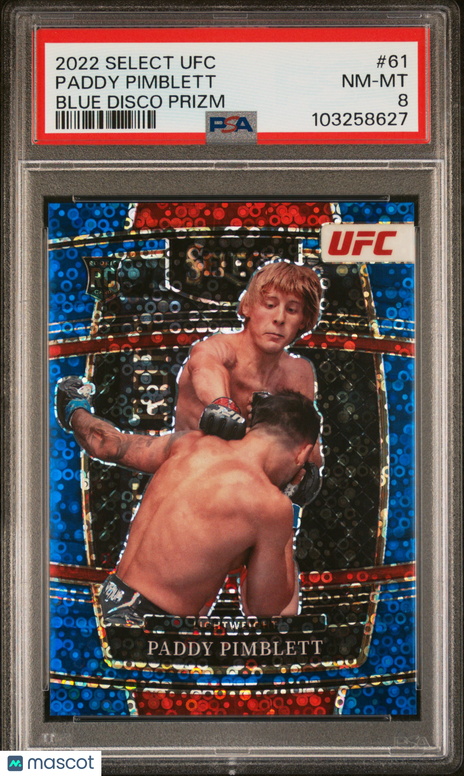 2022 Panini Select UFC Paddy Pimblett Blue Disco Prizm #61 PSA 8
