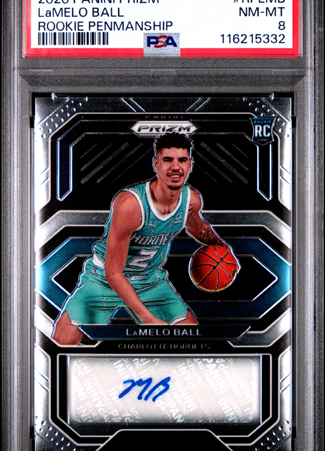 2020 Panini Prizm Rookie Penmanship Lamelo Ball #RPLMB PSA 8