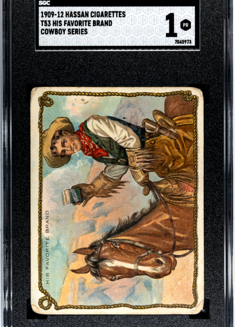 1909-12 Hassan Cigarettes Cowboy Series (T53) His Favorite Brand SGC 1