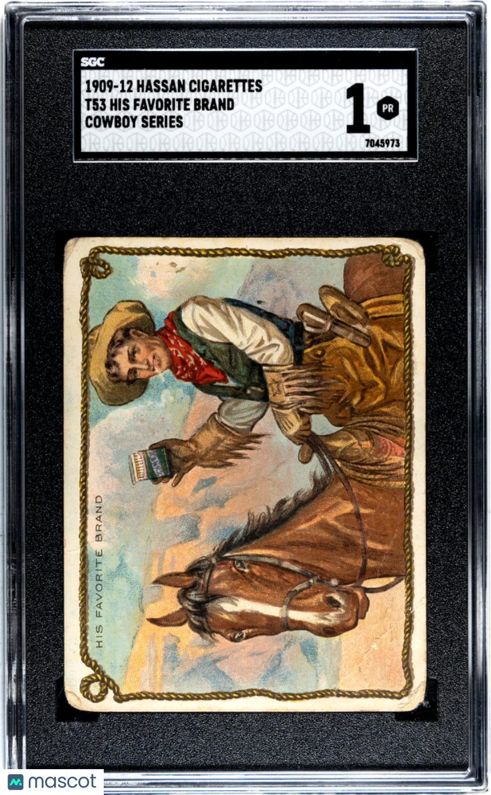1909-12 Hassan Cigarettes Cowboy Series (T53) His Favorite Brand SGC 1