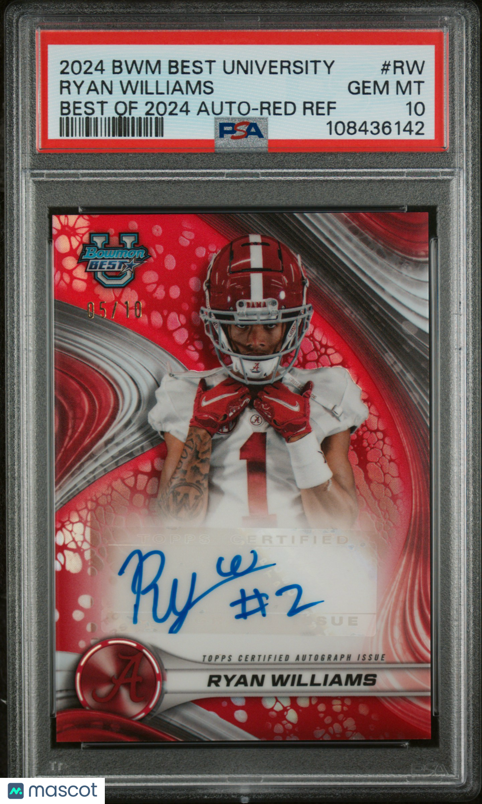 2024 Bowman Best University Best Of 2024 Autographs Ryan Williams Red Ref #RW 05/10 PSA 10