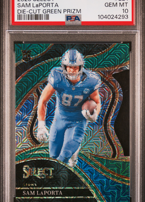 2023 Panini Select Sam Laporta Die Cut Green Prizm #221 PSA 10