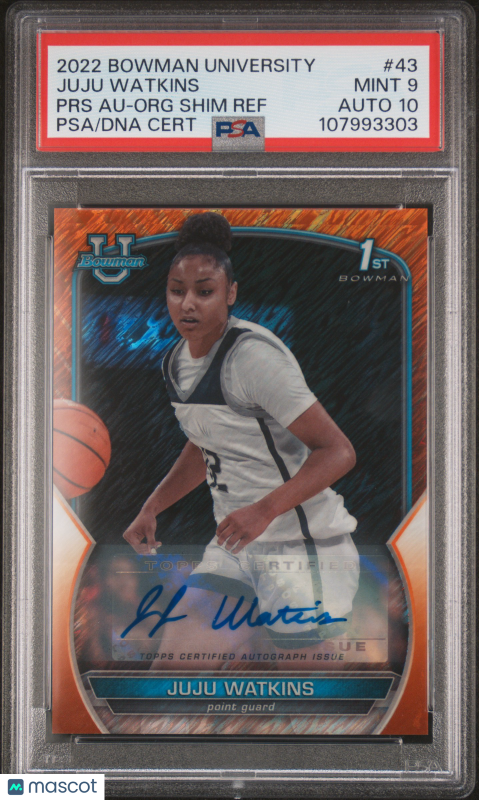 2022 Bowman Chrome University Juju Watkins PRS Au Org Shim Ref #43 PSA 9