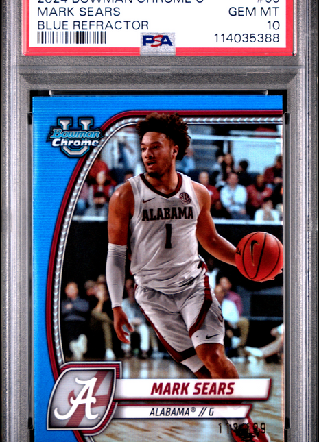2024 Bowman Chrome University Mark Sears Blue Refractor #99 PSA 10