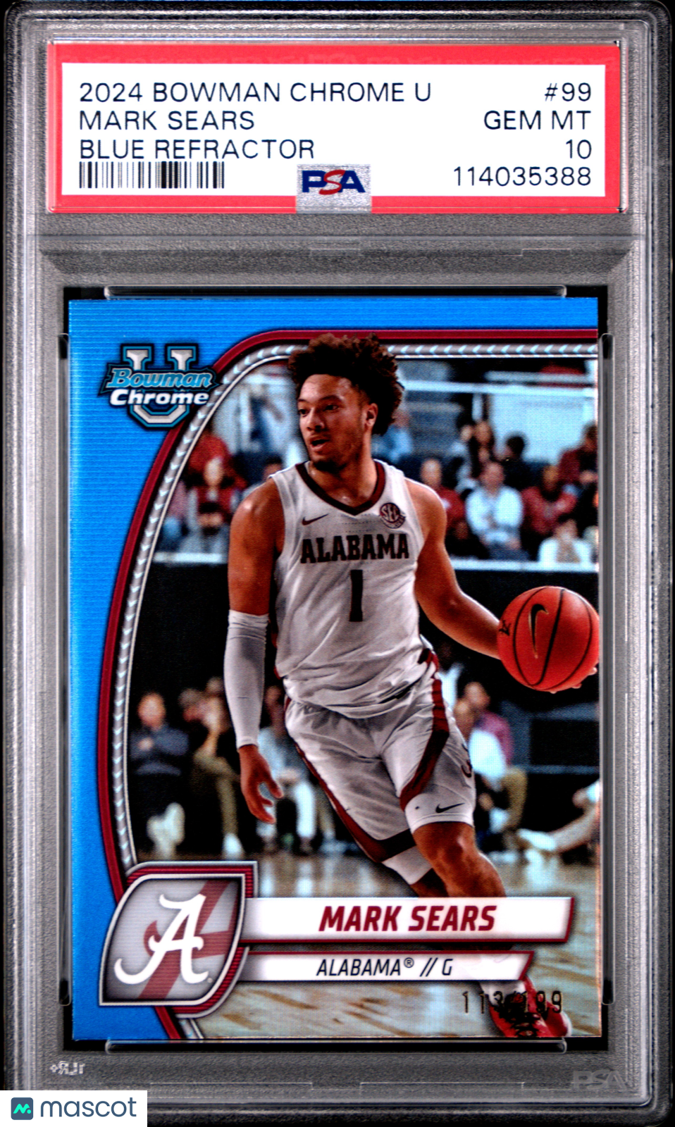 2024 Bowman Chrome University Mark Sears Blue Refractor #99 PSA 10