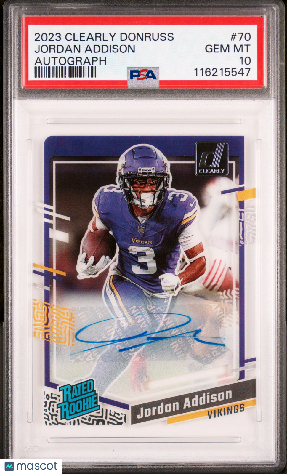 2023 Panini Clearly Donruss Jordan Addison Autograph #70 PSA 10