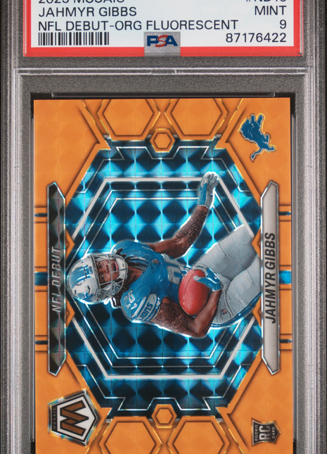 2023 Panini Mosaic NFL Debut Jahmyr Gibbs Org Fluorescent #ND10 PSA 9