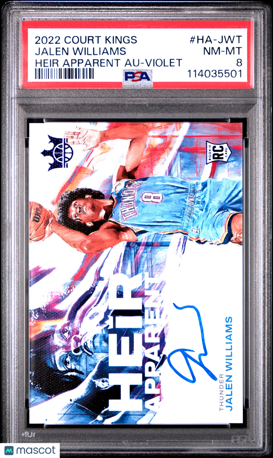 2022 Panini Court Kings Heir Apparent Autographs Jalen Williams Violet #HA-JWT PSA 8