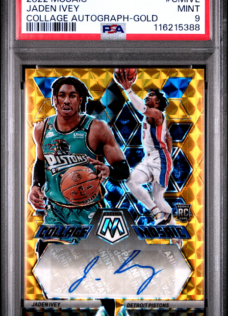 2022 Panini Mosaic Collage Autographs Mosaic Jaden Ivey Gold #CMIVE PSA 9