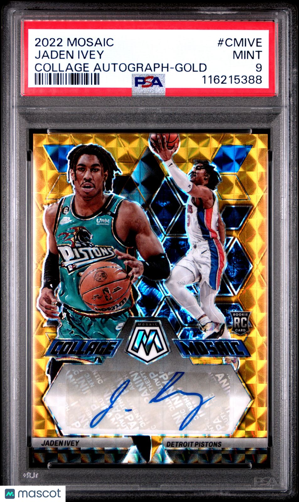 2022 Panini Mosaic Collage Autographs Mosaic Jaden Ivey Gold #CMIVE PSA 9