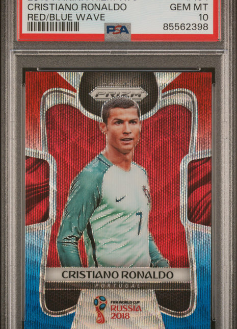 2018 Panini Prizm World Cup Cristiano Ronaldo Red Blue Wave #154 PSA 10
