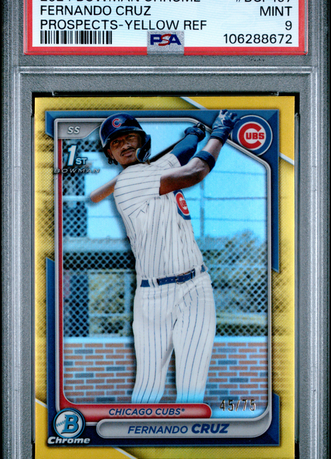 2024 Bowman Chrome Prospects Fernando Cruz Yellow Ref #BCP197 45/75 PSA 9