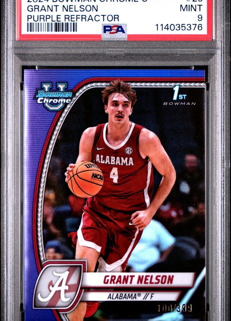 2024 Bowman Chrome University Grant Nelson Purple Refractor #25 PSA 9