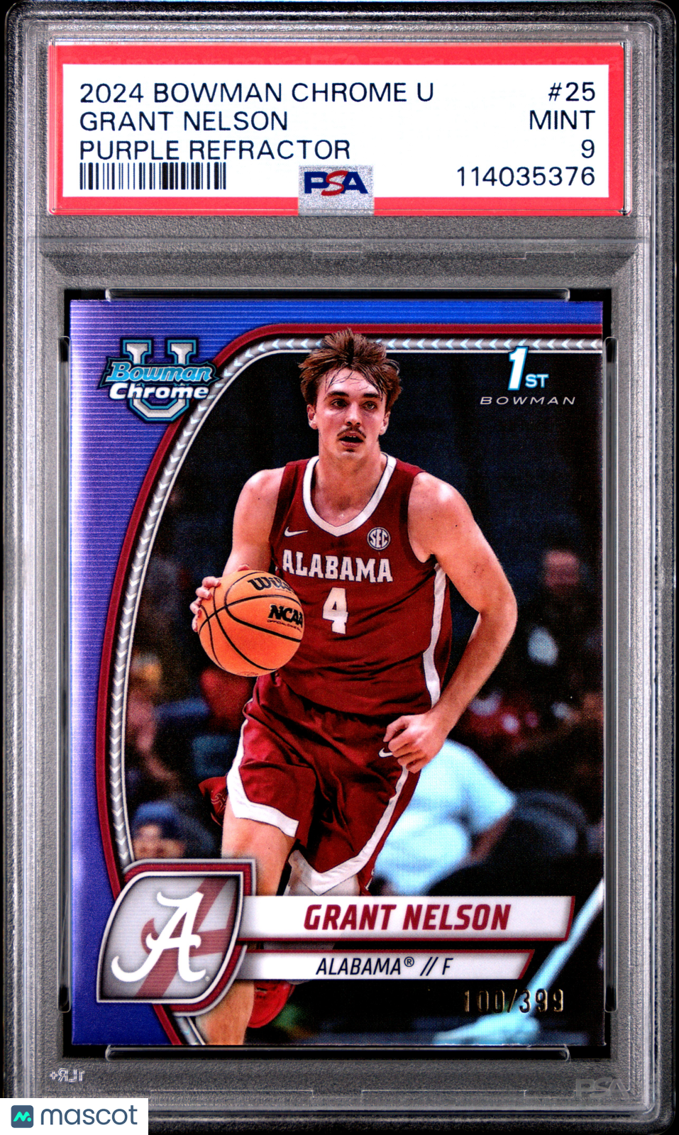 2024 Bowman Chrome University Grant Nelson Purple Refractor #25 PSA 9