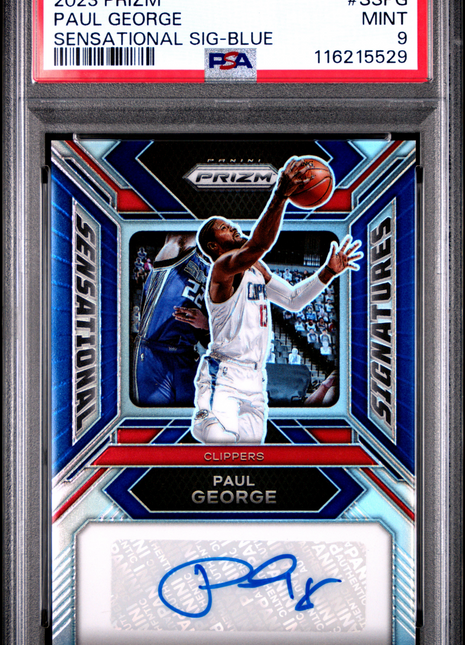 2023 Panini Prizm Sensational Signatures Paul George Blue #SSPG PSA 9