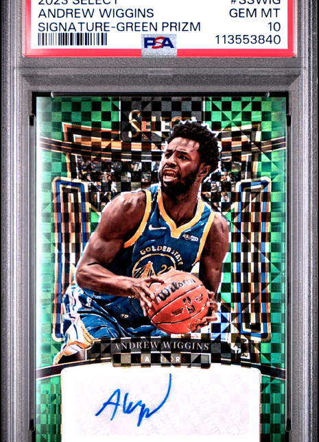 2023 Panini Select Signatures Andrew Wiggins Green Prizm #SSWIG PSA 10
