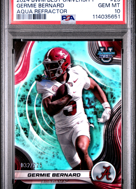 2024 Bowman Best University Germie Bernard Aqua Refractor #23 032/225 PSA 10