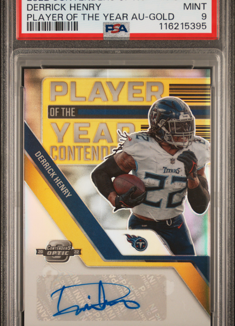 2022 Panini Contenders Optic Player Of The Year Contenders Autographs Derrick Henry Gold #POYADH PSA 9
