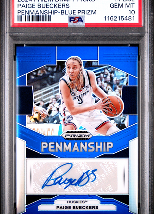 2024 Panini Prizm Draft Picks Penmanship Paige Bueckers Blue #PBUE PSA 10
