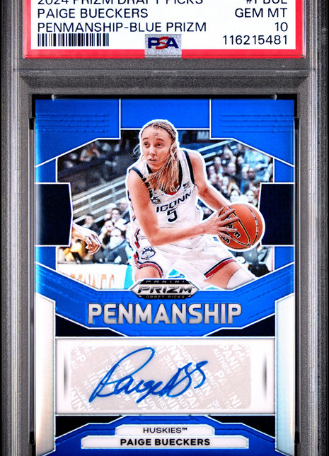 2024 Panini Prizm Draft Picks Penmanship Paige Bueckers Blue #PBUE PSA 10
