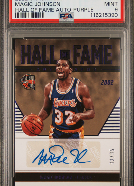 2022 Panini Chronicles Hall Of Fame Autographs Magic Johnson Purple #HOFMJL PSA 9