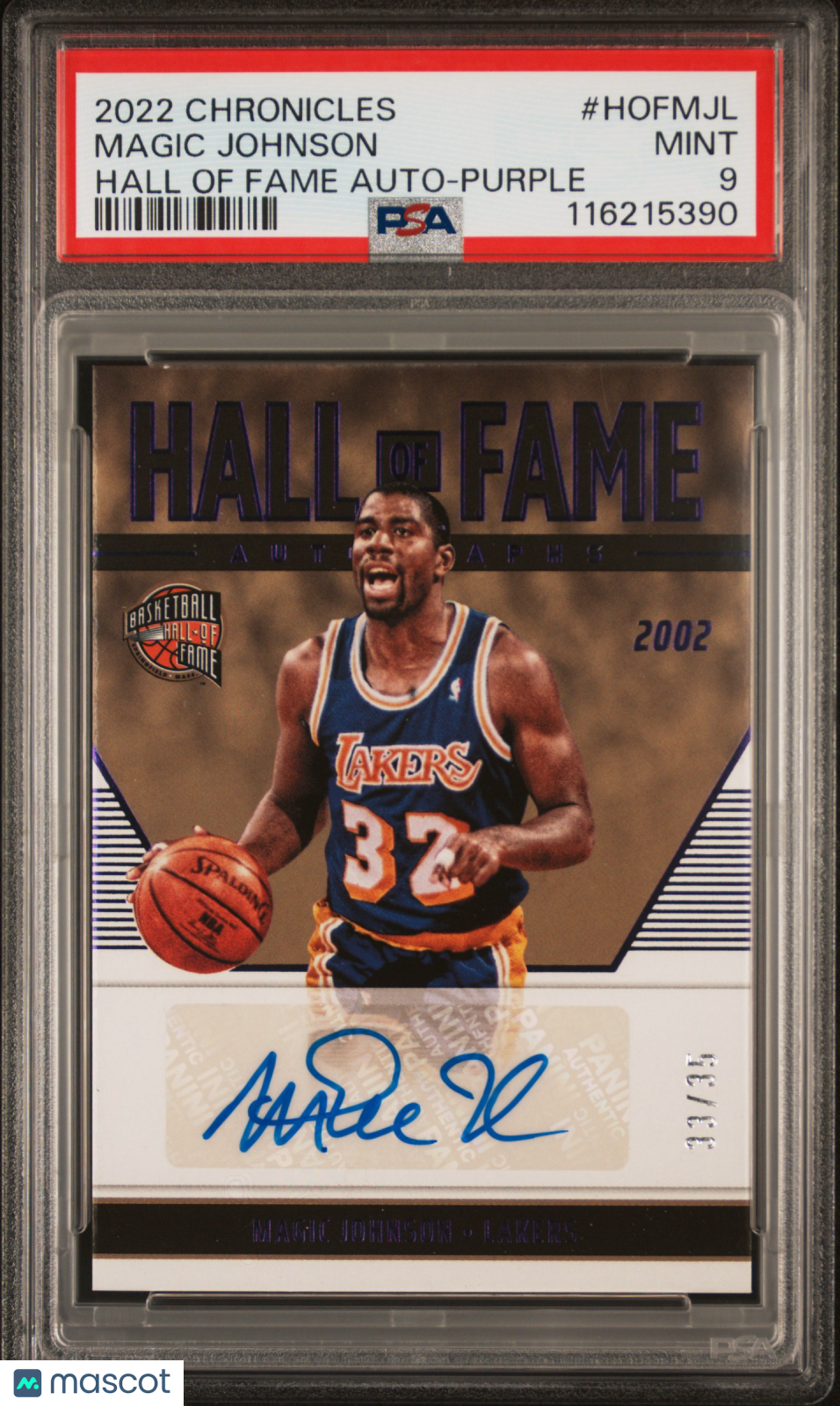 2022 Panini Chronicles Hall Of Fame Autographs Magic Johnson Purple #HOFMJL PSA 9