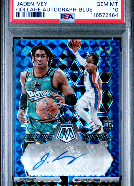 2022 Panini Mosaic Collage Autographs Mosaic Jaden Ivey Blue #CMIVE PSA 10