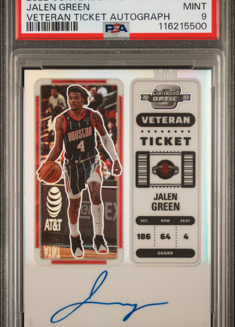 2022 Panini Contenders Optic Veteran Ticket Autographs Jalen Green #VTJGR PSA 9