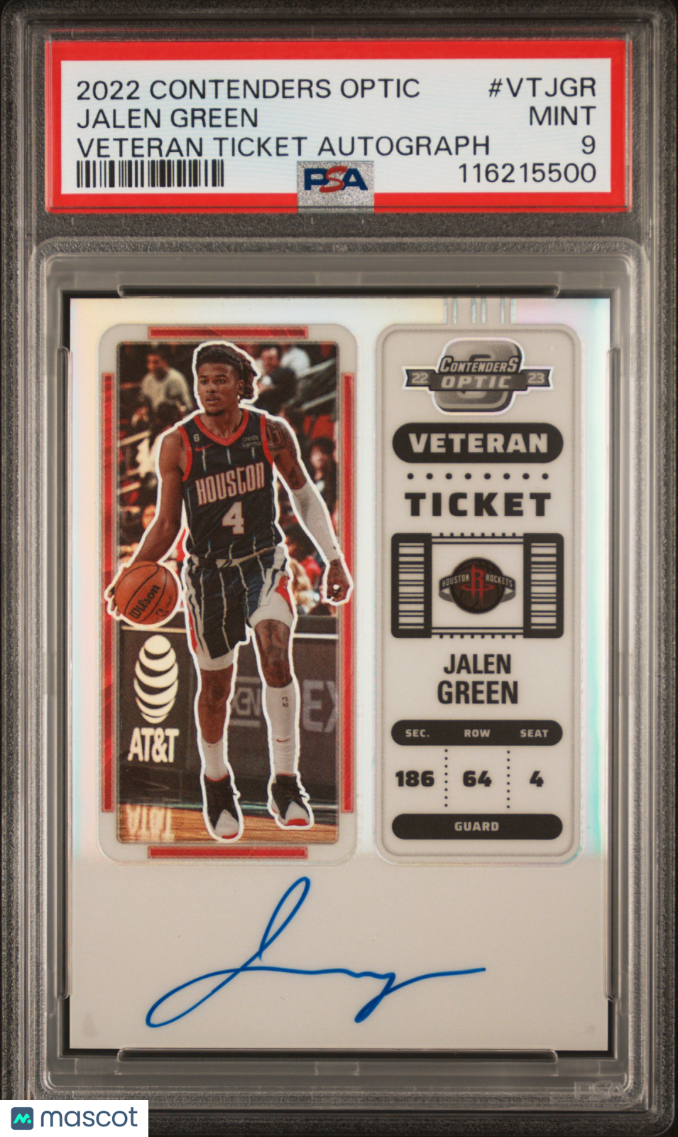 2022 Panini Contenders Optic Veteran Ticket Autographs Jalen Green #VTJGR PSA 9
