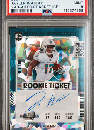 2021 Panini Contenders Optic Jaylen Waddle Var Auto Cracked Ice #106 PSA 9