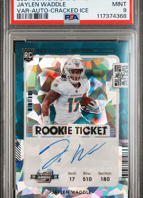 2021 Panini Contenders Optic Jaylen Waddle Var Auto Cracked Ice #106 PSA 9