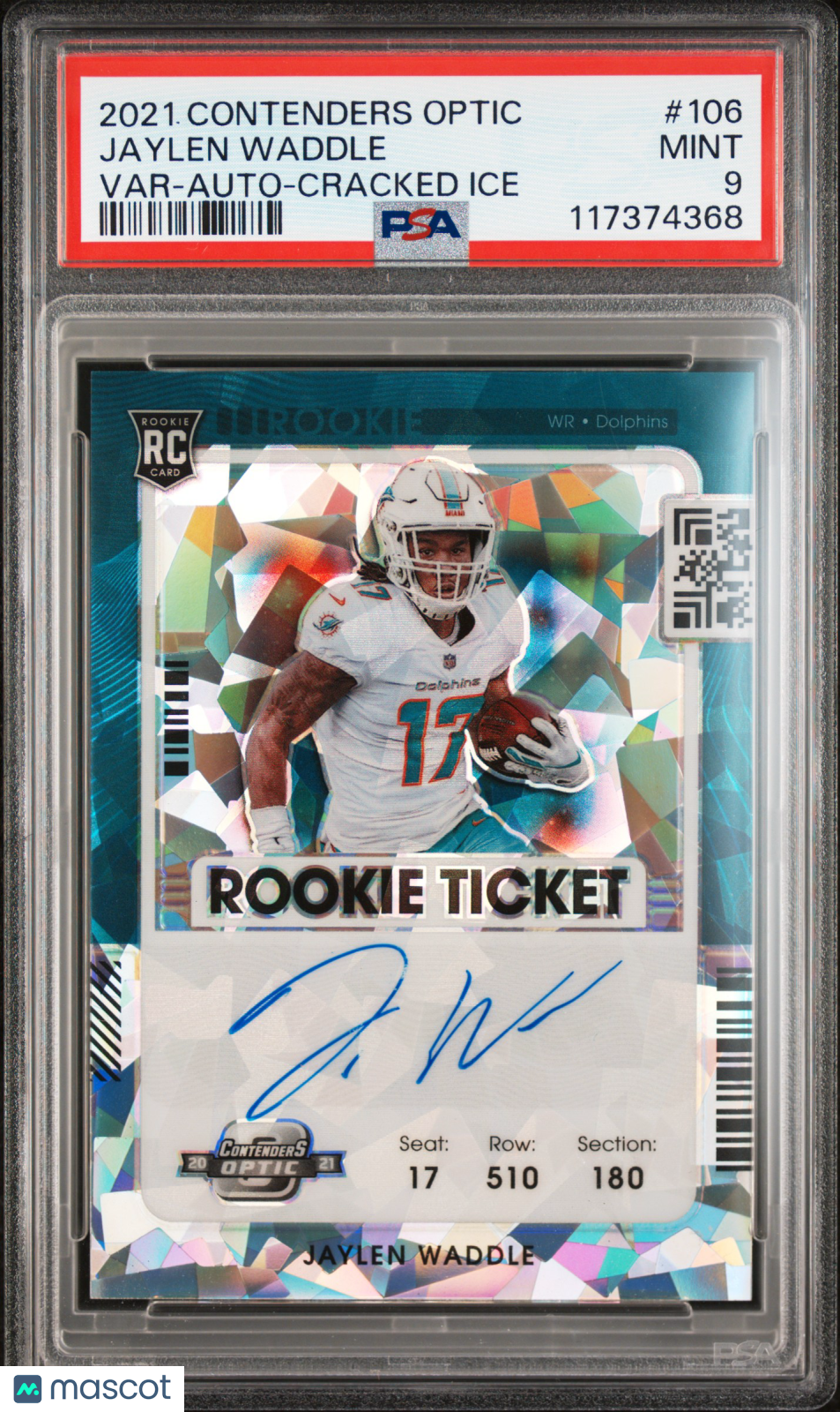 2021 Panini Contenders Optic Jaylen Waddle Var Auto Cracked Ice #106 PSA 9